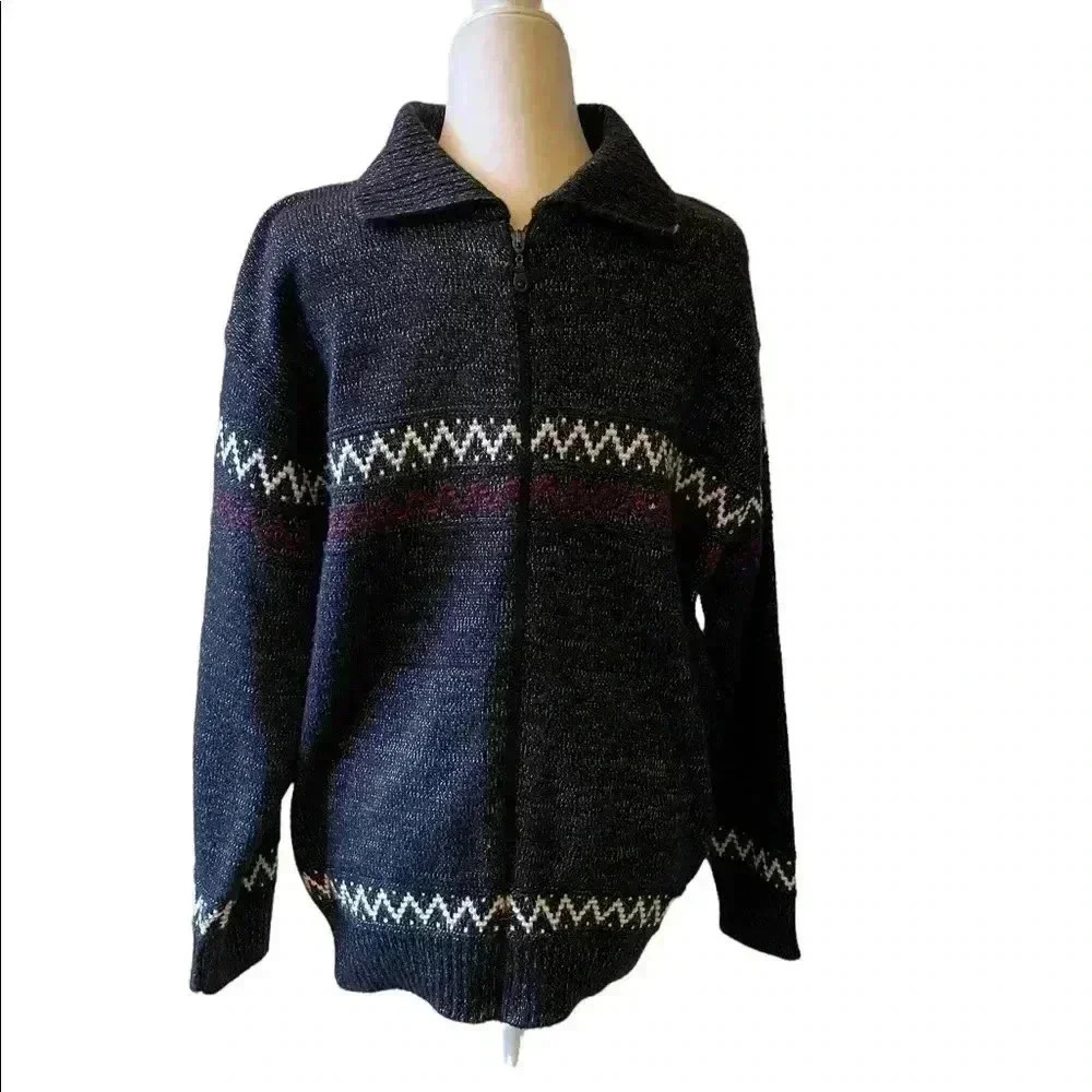 Turkey Wool Blend Winter Navy Full Zip Sweater Jacket Size M